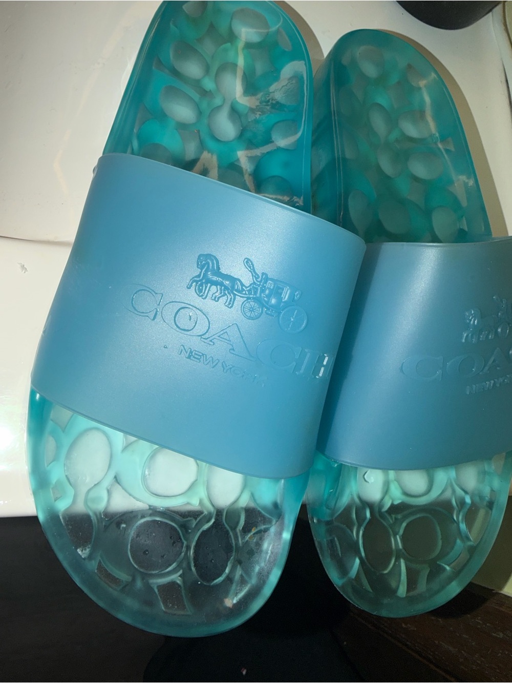 Coach Blue Teal Slide Sandals - Picture 6 of 10